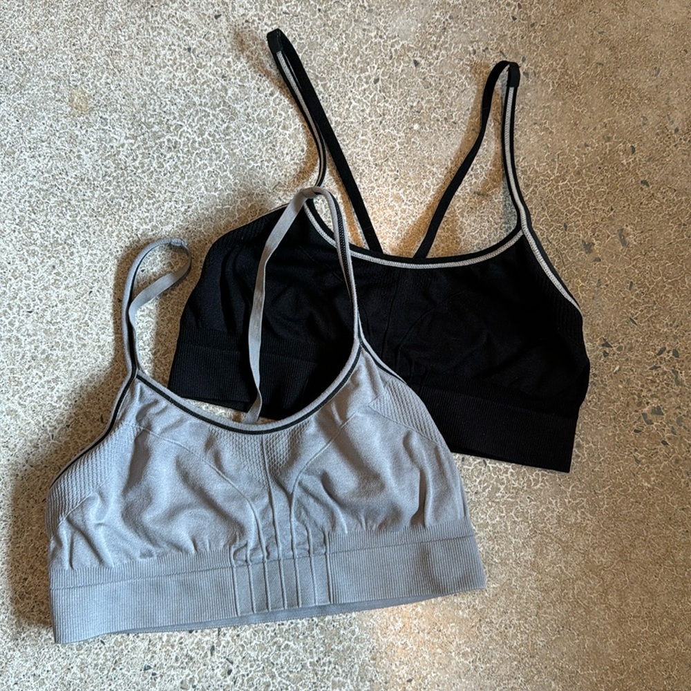 Two S sports bras with adjustable straps (black & gray)